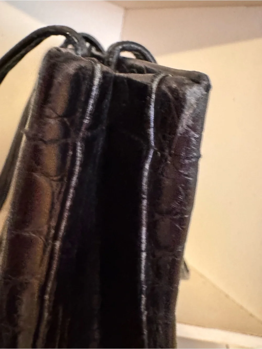 Salvatore Ferragamo Black Croc-Embossed Leather Bag with Gold Hardware
